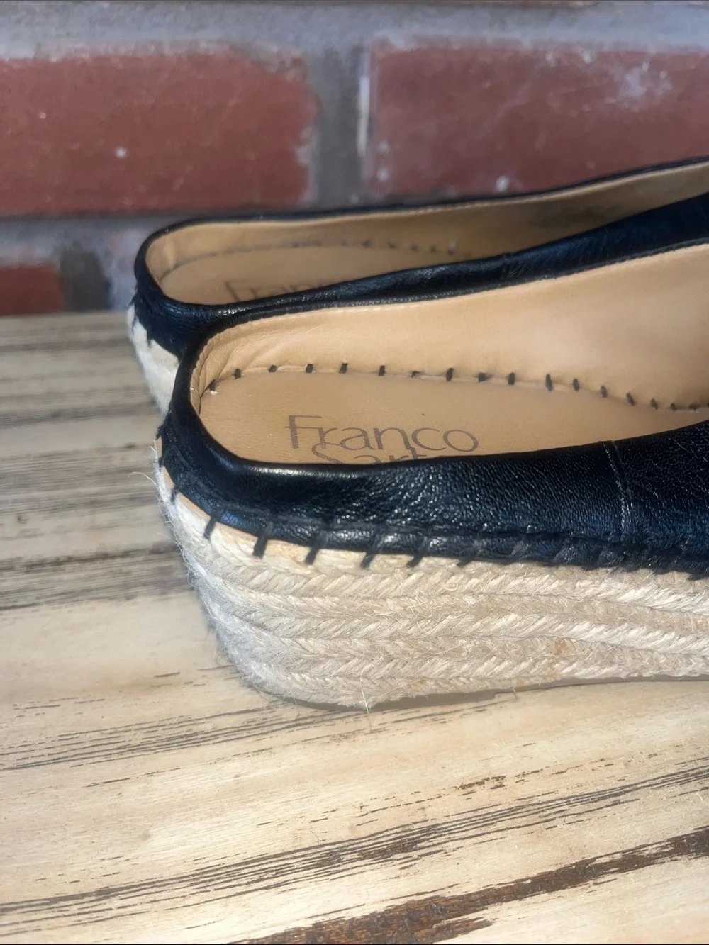Franco Sarto L-Pine Black Leather Espadrille Platform Slide 9